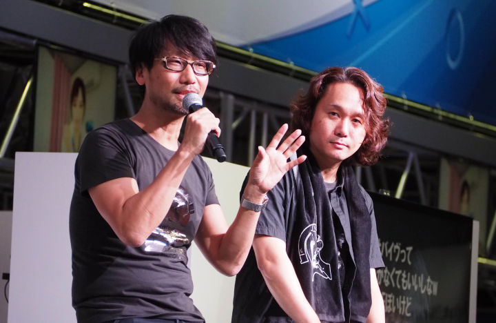 Hideo Kojima and Yoji Shinkawa on stage at TGS 2016.